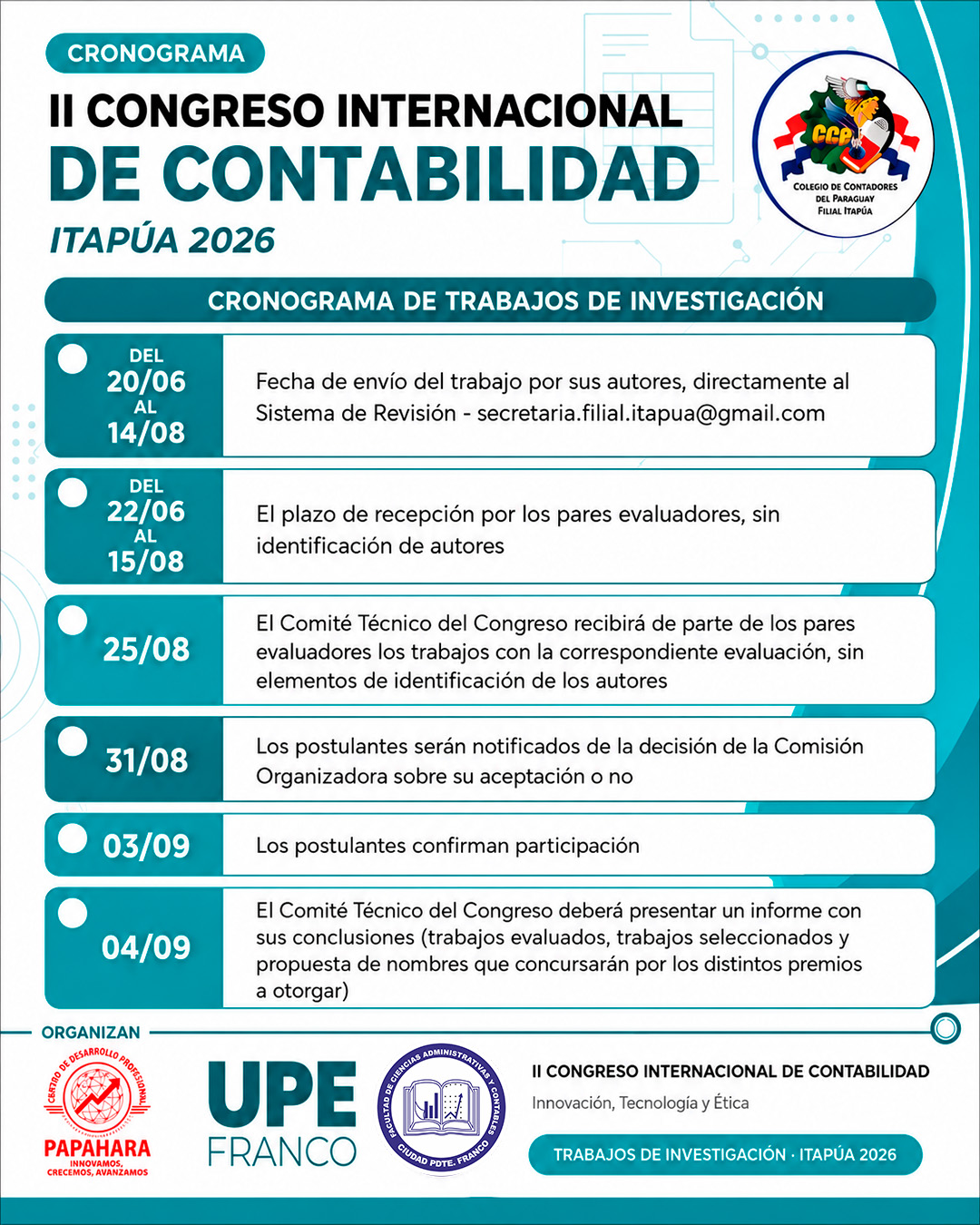 UPE Franco invita al lanzamiento oficial del II Congreso Internacional de Contabilidad